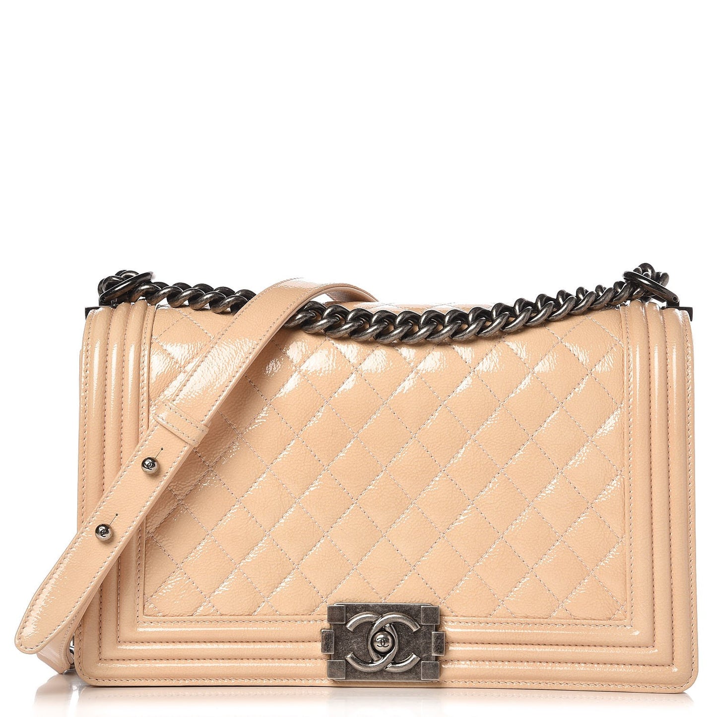 Patent Goatskin Quilted New Medium Boy Flap Beige Clair