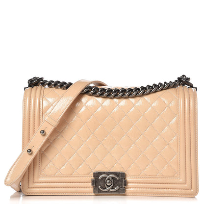 Chanel Patent Goatskin Quilted New Medium Boy Flap Beige Clair 1 of 10
