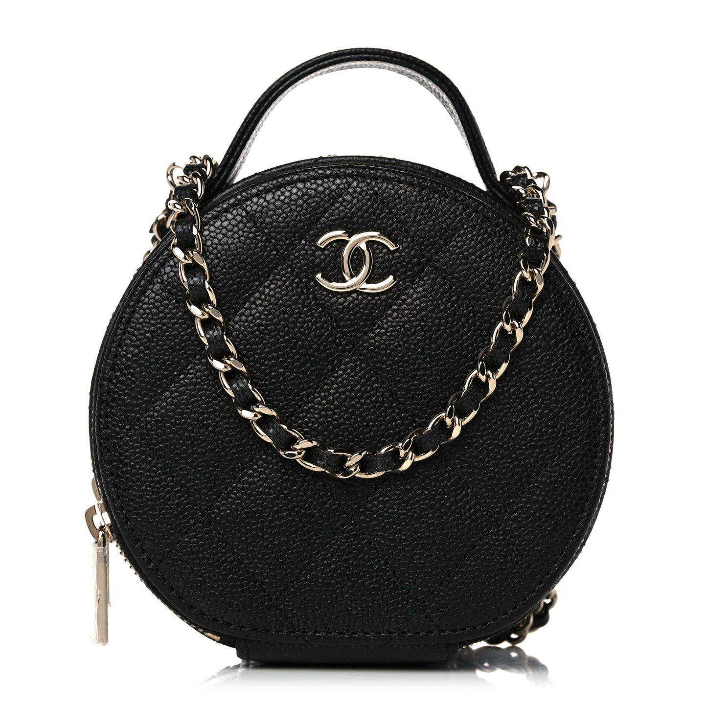 Caviar Quilted Round Handle With Care Vanity With Chain Black