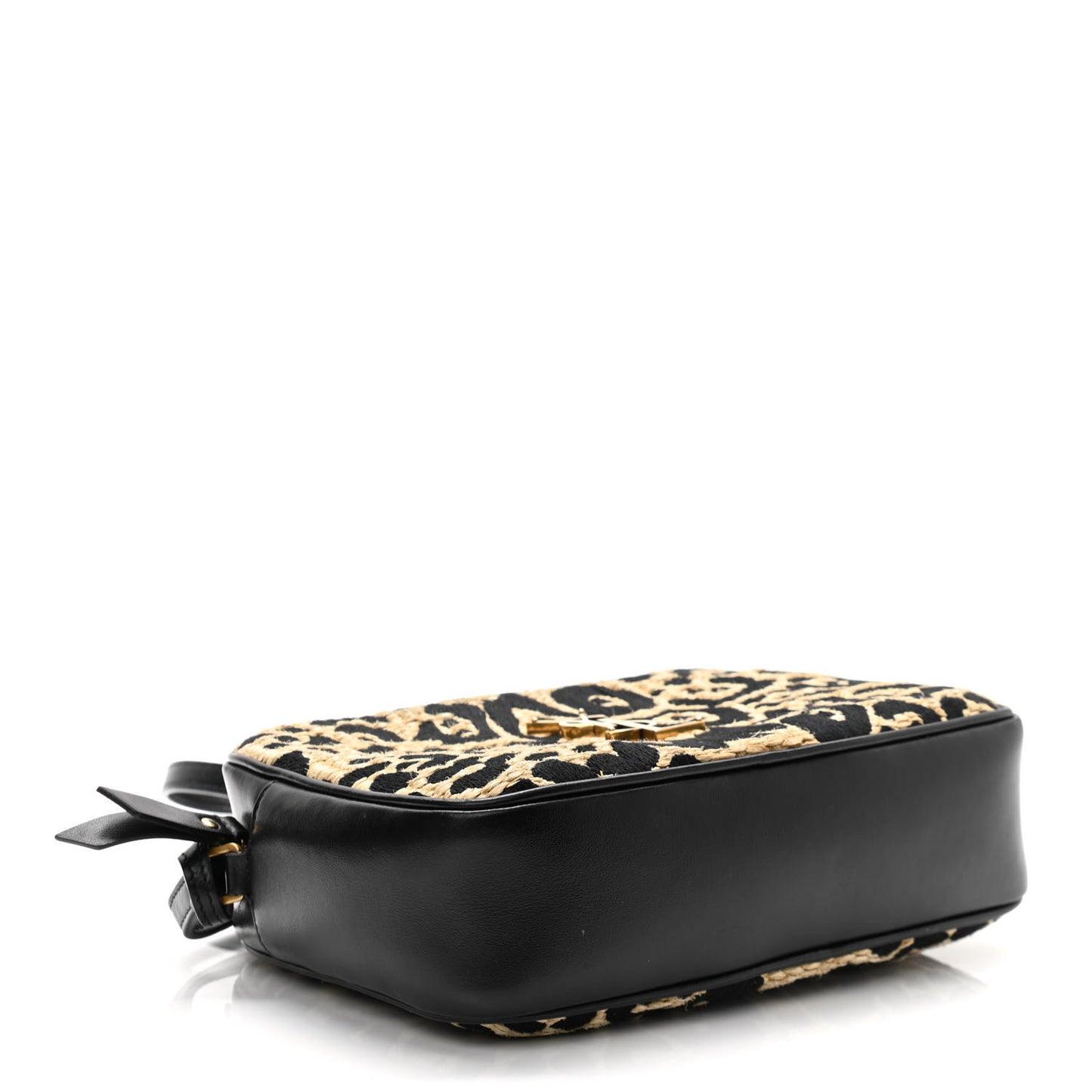 Raffia Calfskin Leopard Print Monogram Lou Camera Bag Natural Beige Black