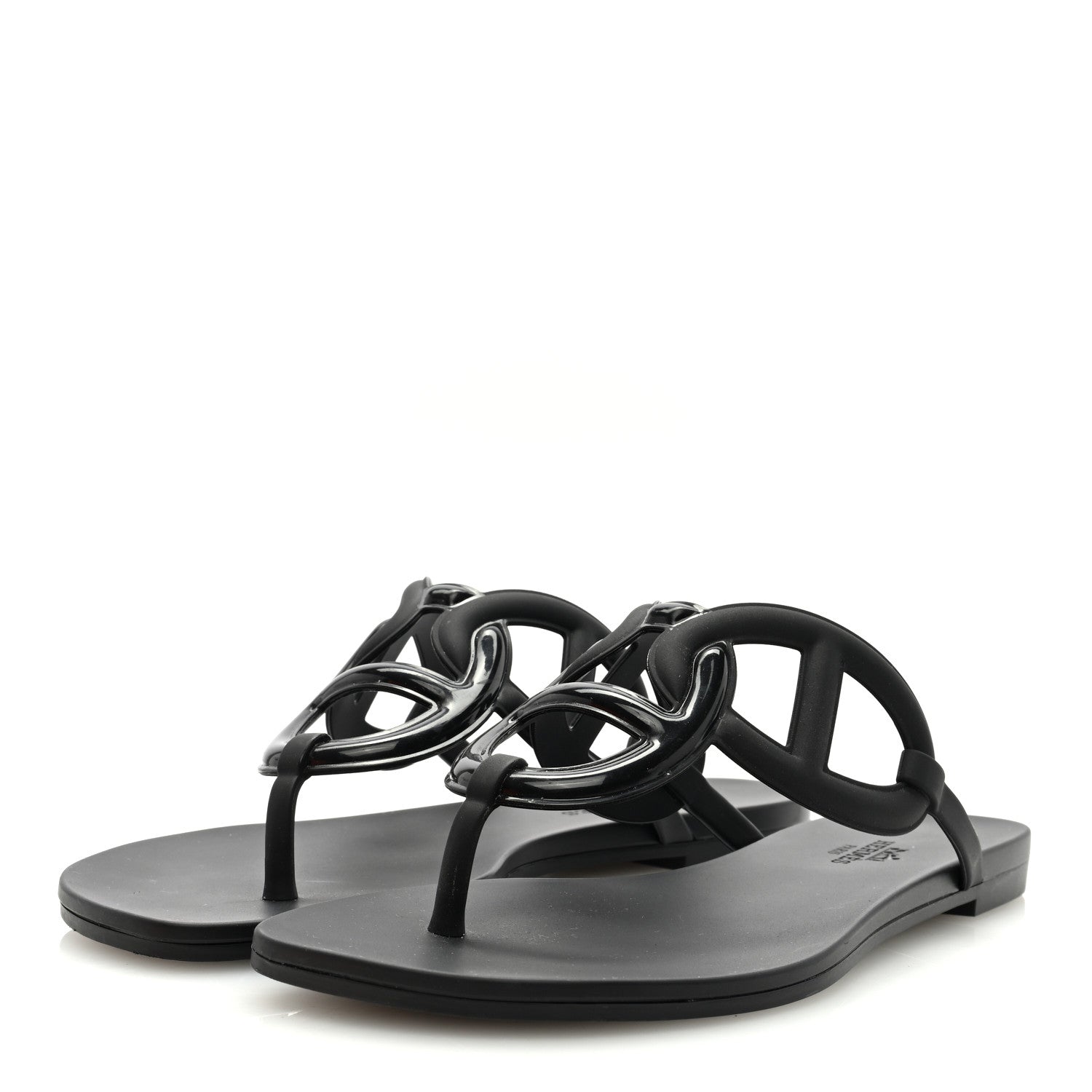 Hermes Rubber Womens Egerie Sandals 37 Black 3 of 8