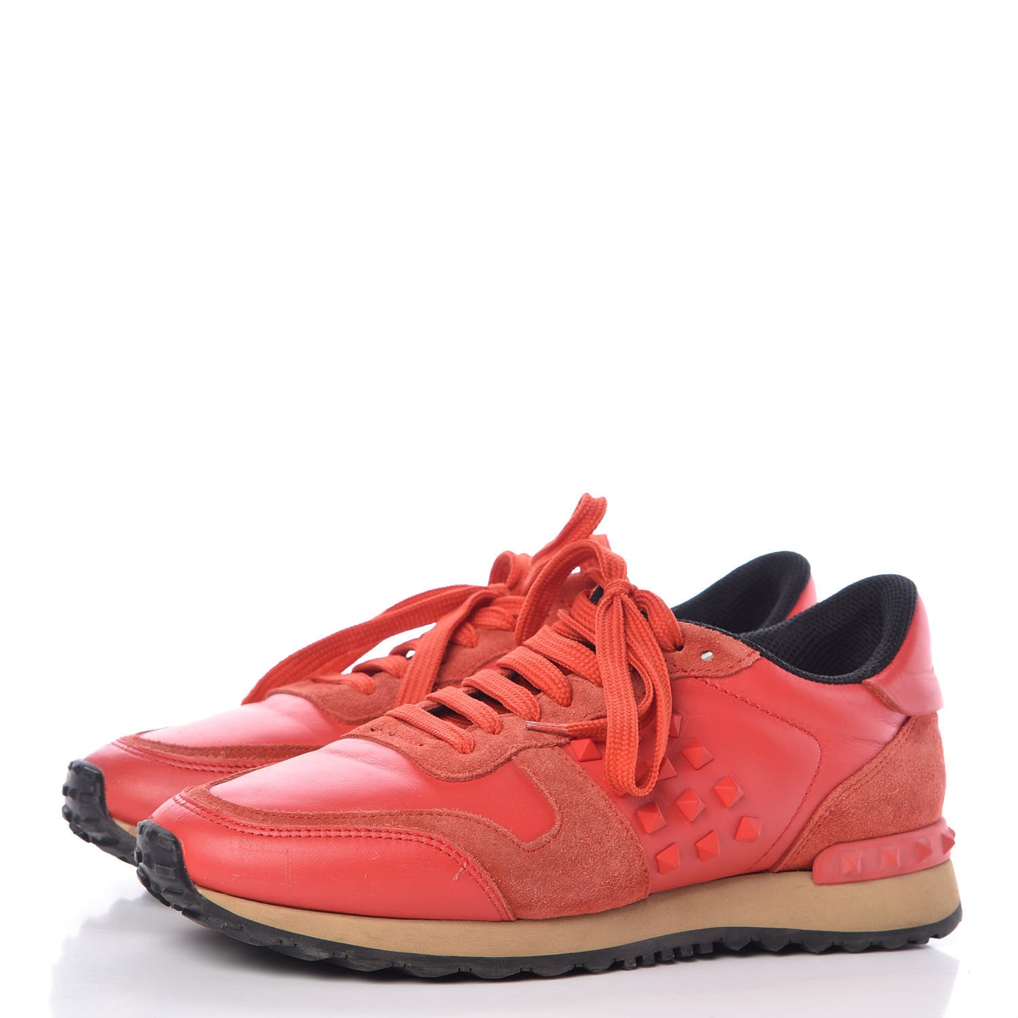 Calfskin Suede Rockstud Sneakers 36.5 Deep Orange