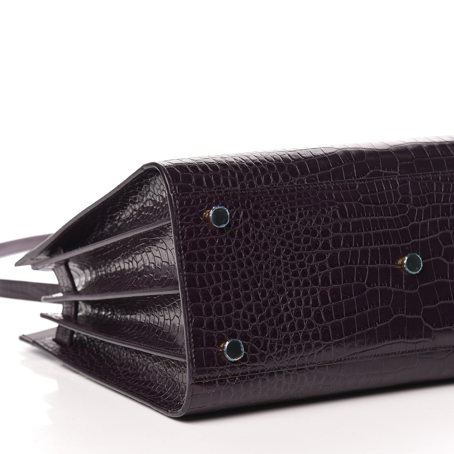 Saint Laurent Calfskin Crocodile Embossed Small Sac De Jour Prune 10 of 11
