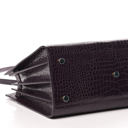 Saint Laurent Calfskin Crocodile Embossed Small Sac De Jour Prune 10 of 11