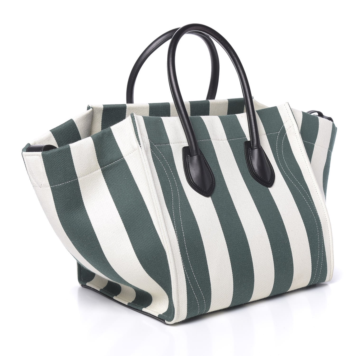 Celine Cotton Canvas Striped Medium Phantom Luggage White Green 3 of 12