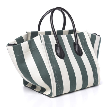 Celine Cotton Canvas Striped Medium Phantom Luggage White Green 3 of 12
