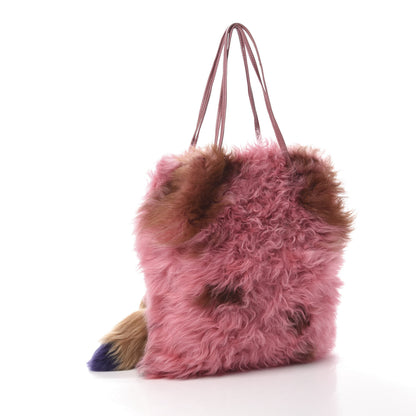 Prada Montone Shearling Fox Fur Shoulder Bag Begonia Cammello 3 of 8