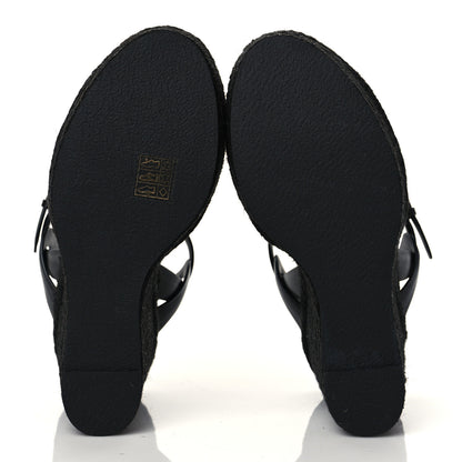 Saint Laurent Calfskin Tribute 95 Platform Espadrille Wedge Sandals 38.5 Black 5 of 8