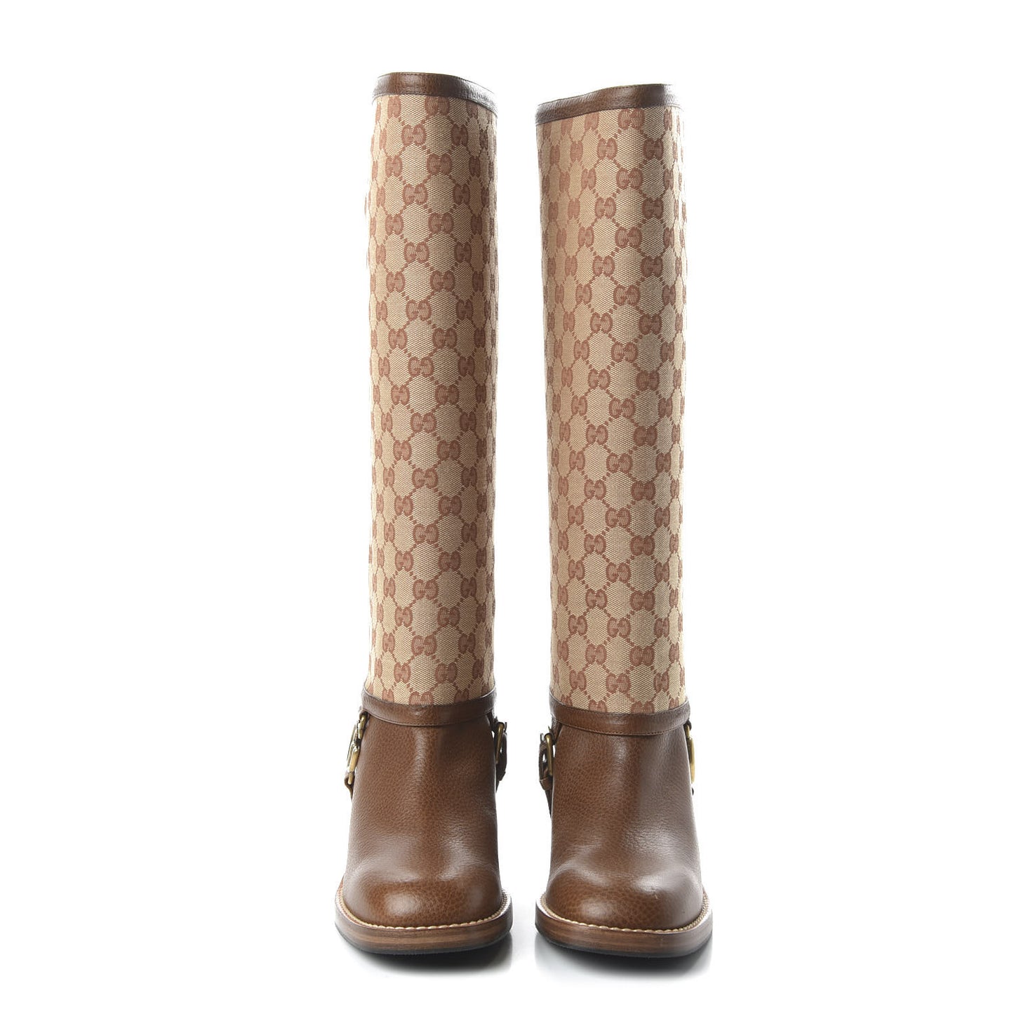 GG Monogram Calfskin Lola Tall Boots 40.5 Beige Ruggine Cuir