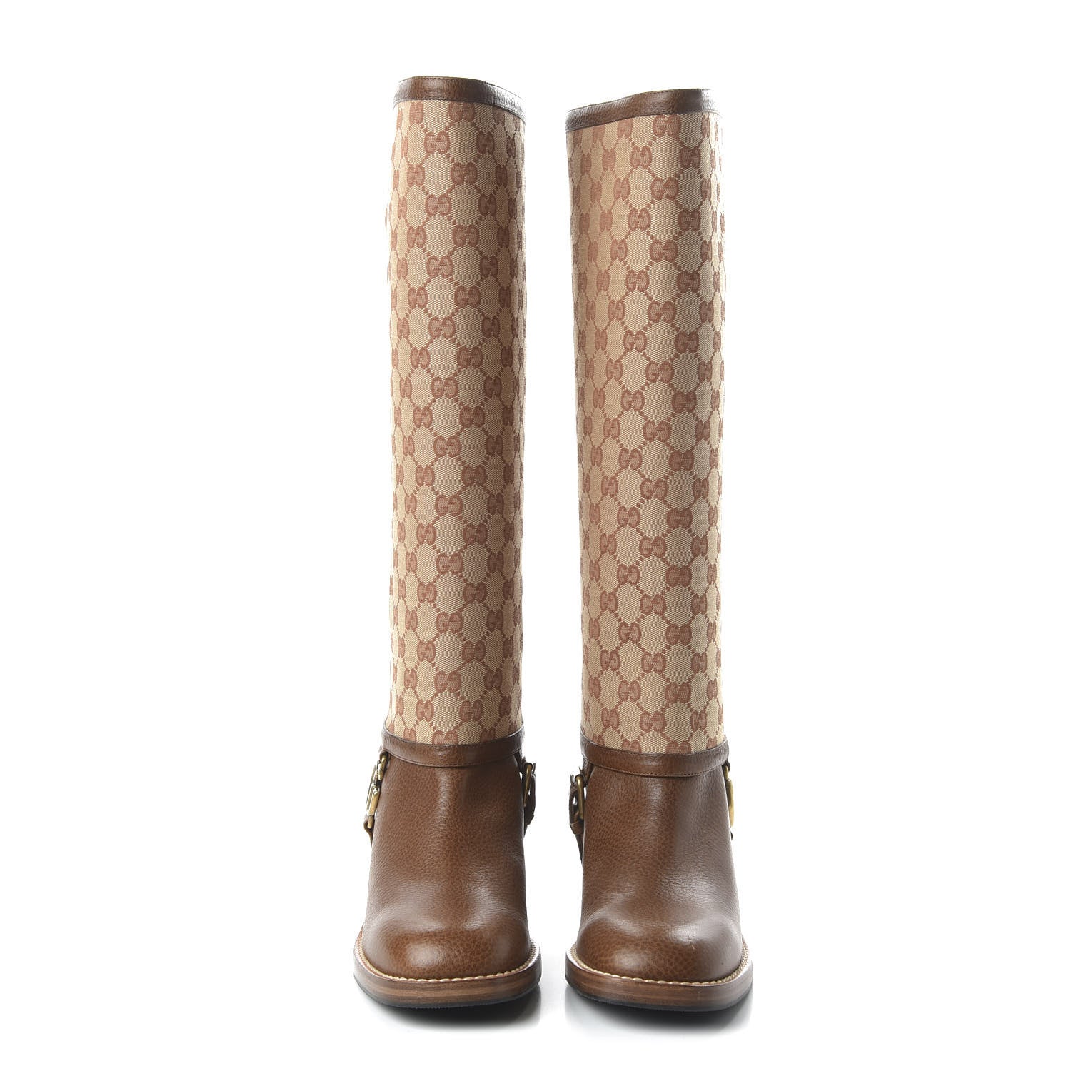 Gucci GG Monogram Calfskin Lola Tall Boots 40.5 Beige Ruggine Cuir 2 of 7