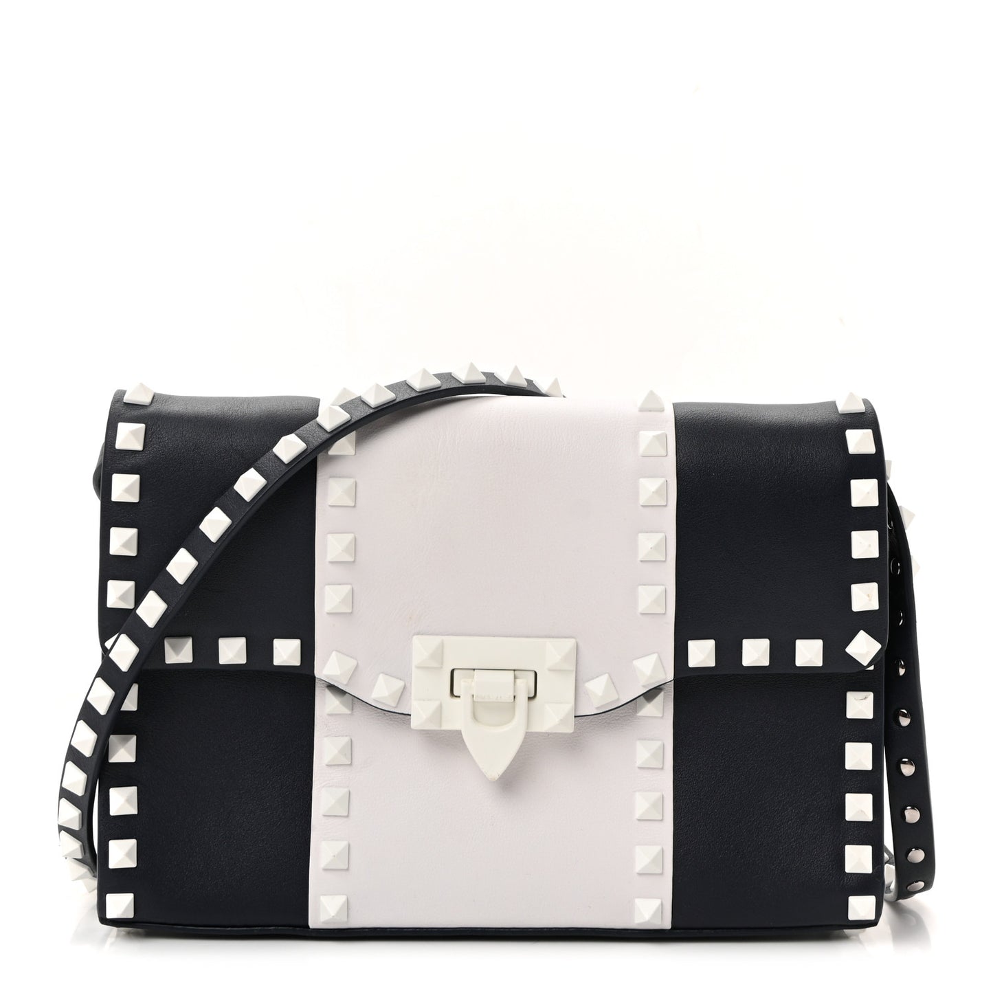 Vitello Colorblock Medium Free Rockstud Flip Lock Crossbody Bag Marine White