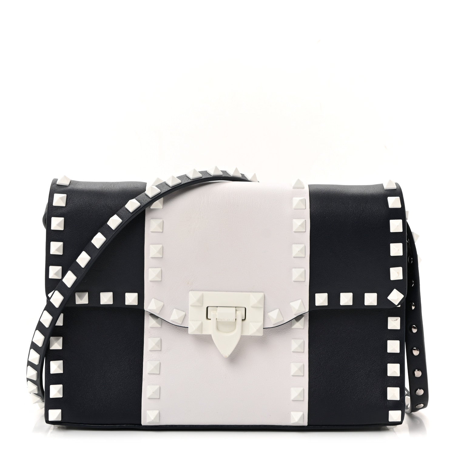Valentino Garavani Vitello Colorblock Medium Free Rockstud Flip Lock Crossbody Bag Marine White 1 of 9