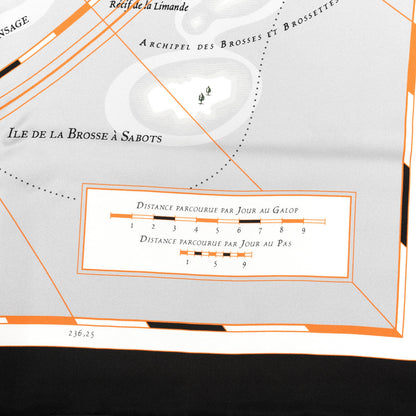 Hermes Silk Planisphere d'un Monde Equestre Shawl 140 Gris Black Orange 2 of 6