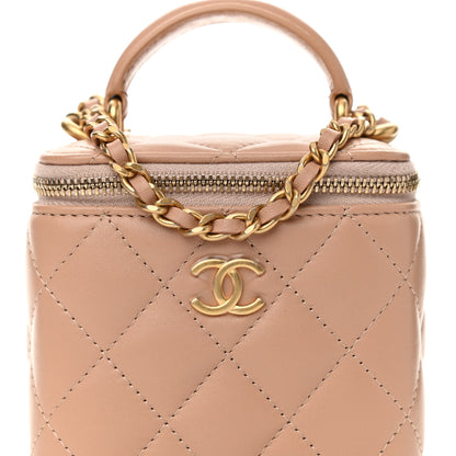 Chanel Lambskin Quilted Top Handle Mini Vanity Case With Chain Beige 8 of 11