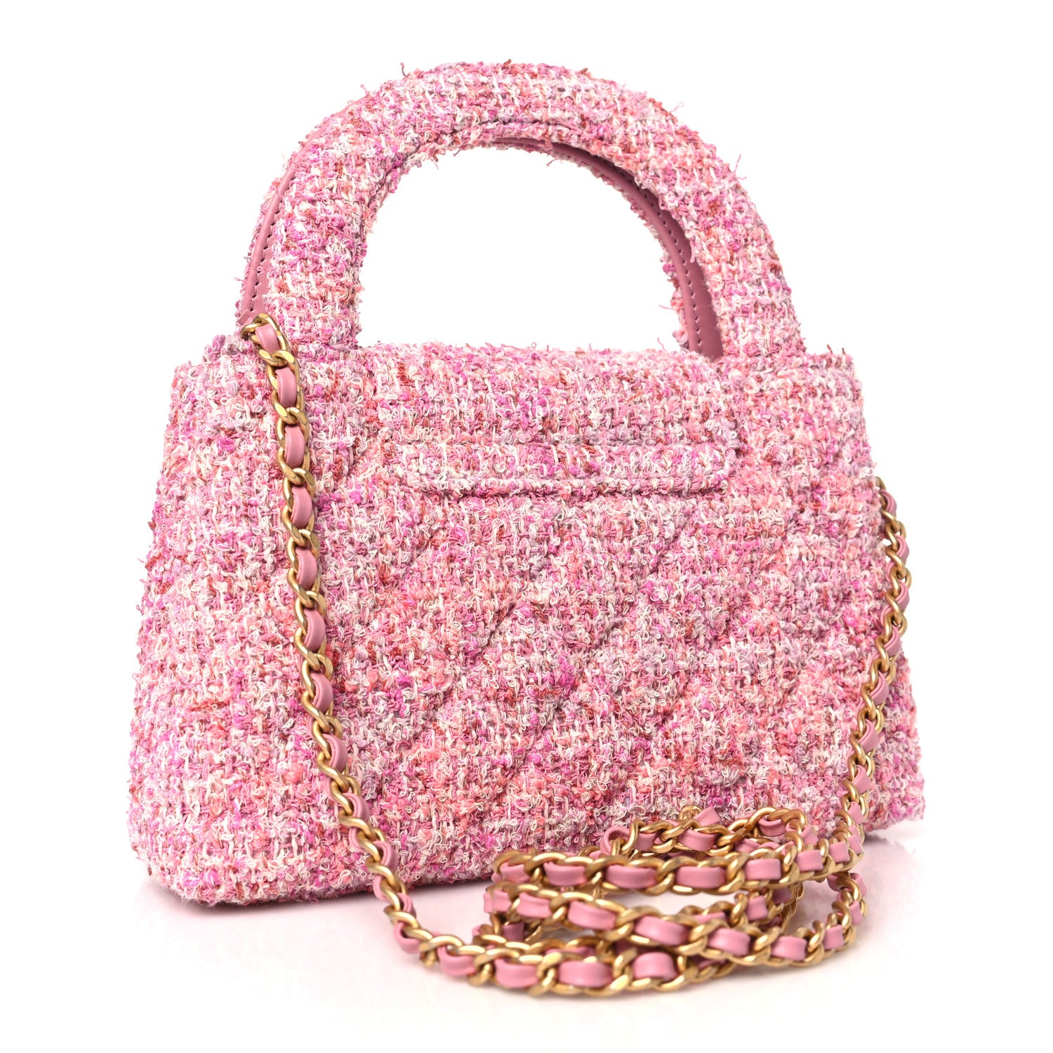 Chanel Tweed Quilted Nano Kelly Shopper Pink 3 of 11