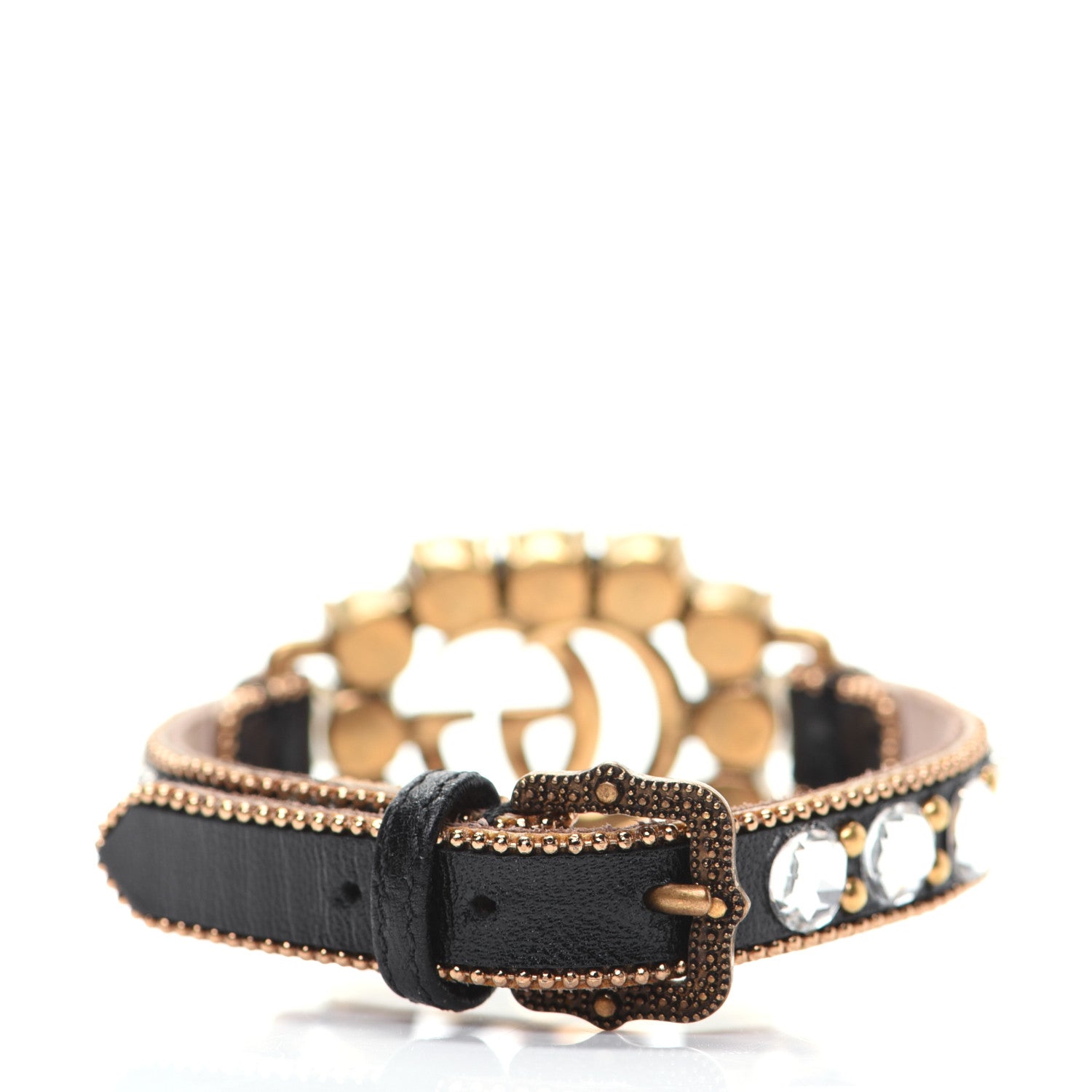 Gucci Metal Calfskin Crystal Double G Bracelet Black 3 of 10