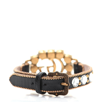 Gucci Metal Calfskin Crystal Double G Bracelet Black 3 of 10