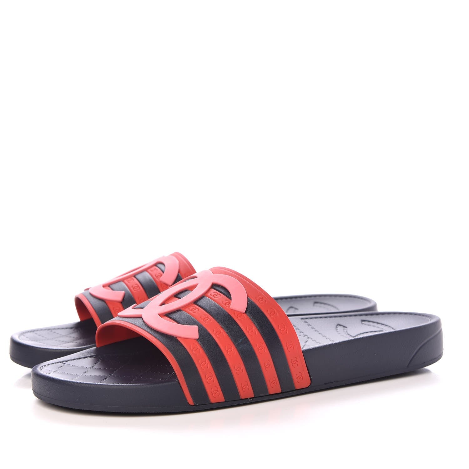 Chanel Rubber CC Flat Slide Sandals 41 Pink Red 3 of 10