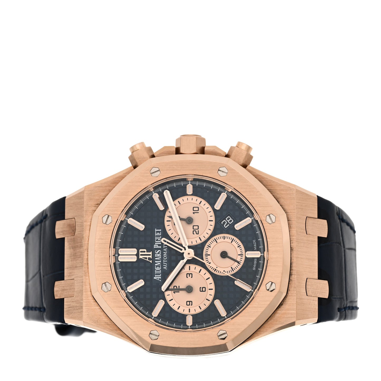 18K Rose Gold Alligator 41mm Royal Oak Chronograph Automatic Watch Blue 26240OR.OO.D315CR.01