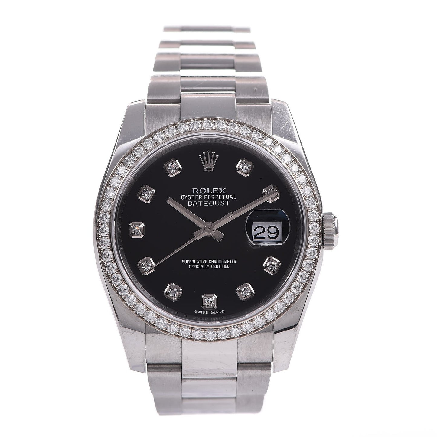 Stainless Steel Diamond 36mm Oyster Perpetual Datejust Watch Black 116244