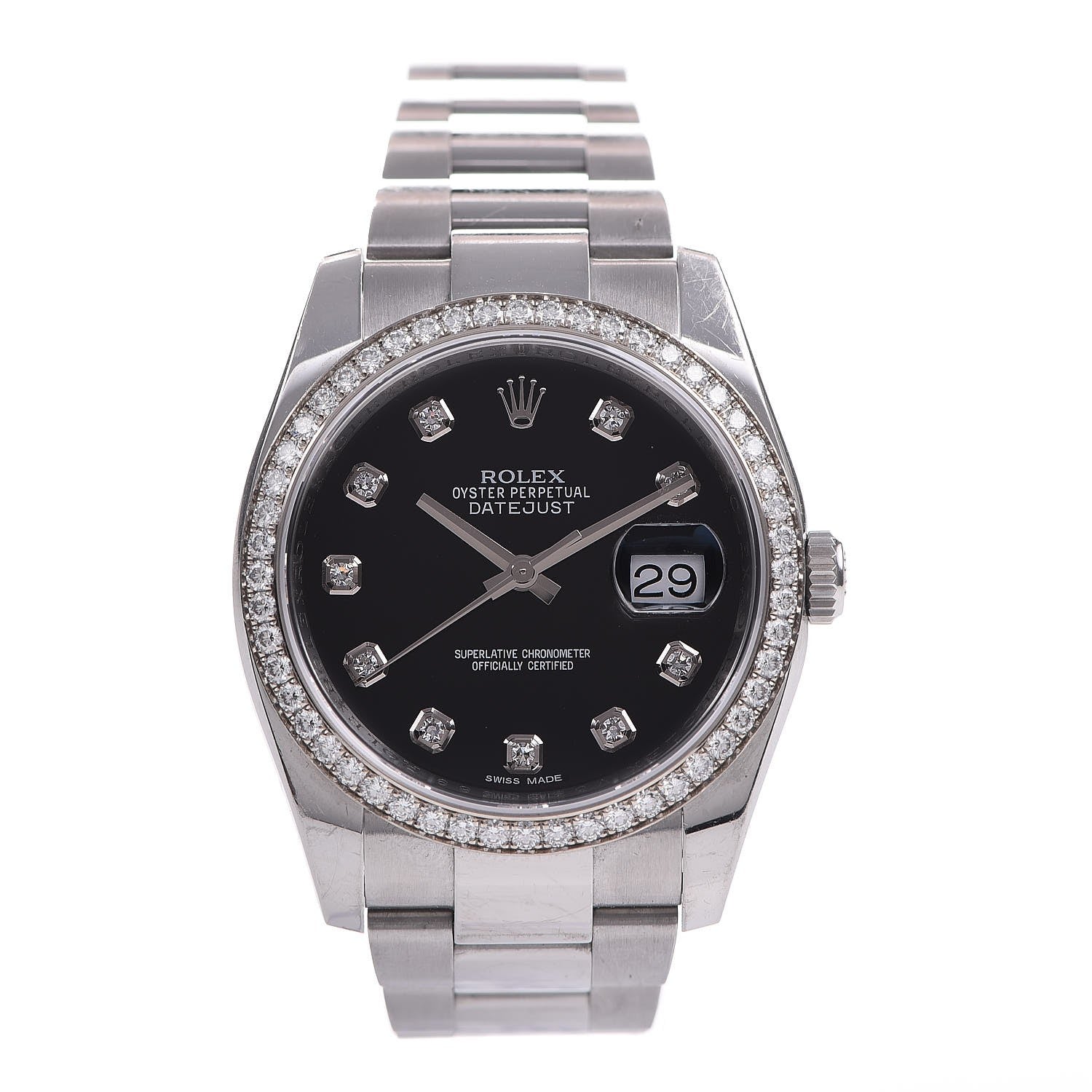 Rolex Stainless Steel Diamond 36mm Oyster Perpetual Datejust Watch Black 116244 1 of 8