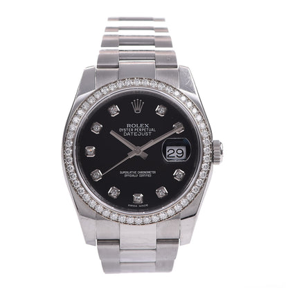Rolex Stainless Steel Diamond 36mm Oyster Perpetual Datejust Watch Black 116244 1 of 8