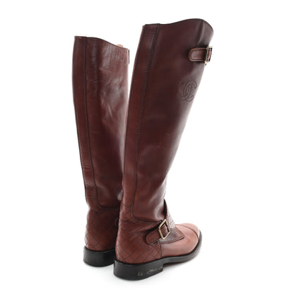 Chanel Calfskin Stitched CC Knee High Buckle Riding Boots 37.5 Brown 4 of 11