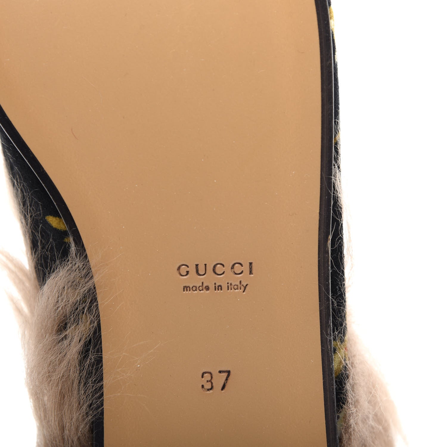 Gucci Velvet Fur Floral Womens Princetown Slippers 37 Black 9 of 11
