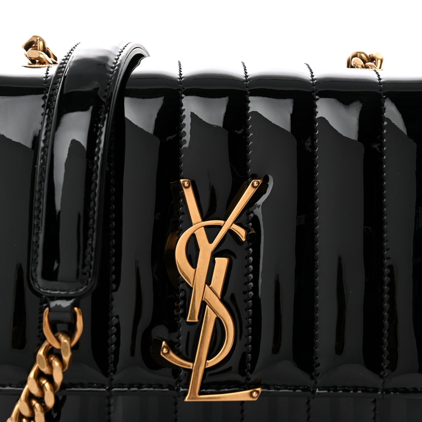 Patent Calfskin Matelasse Monogram Small Vicky Chain Bag Black