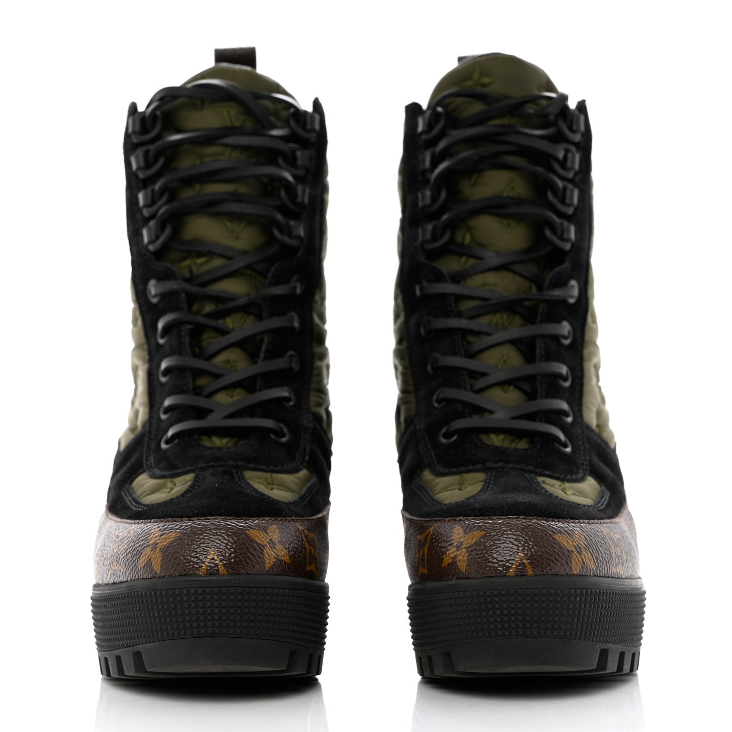Nylon Embroidered Monogram Suede Laureate Platform Desert Boots 40 Kaki