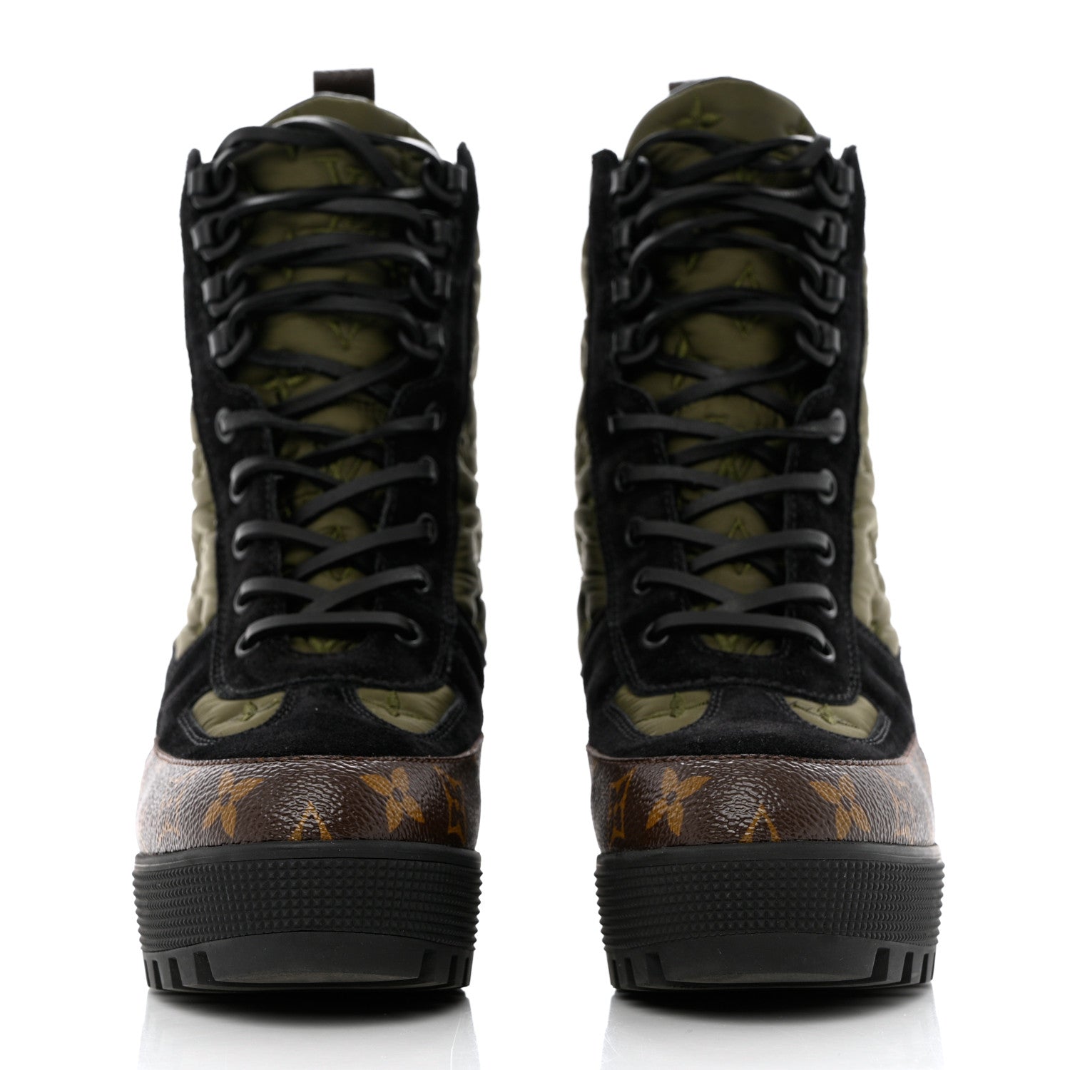 Louis Vuitton Nylon Embroidered Monogram Suede Laureate Platform Desert Boots 40 Kaki 2 of 12