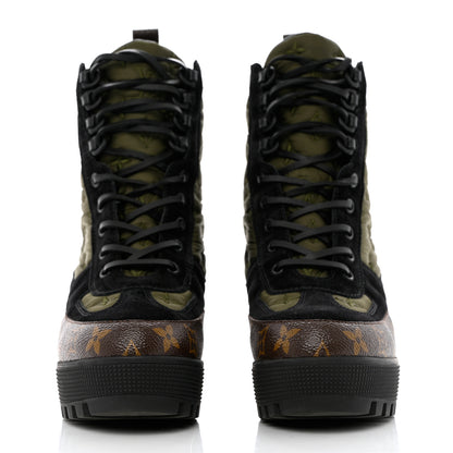 Louis Vuitton Nylon Embroidered Monogram Suede Laureate Platform Desert Boots 40 Kaki 2 of 12
