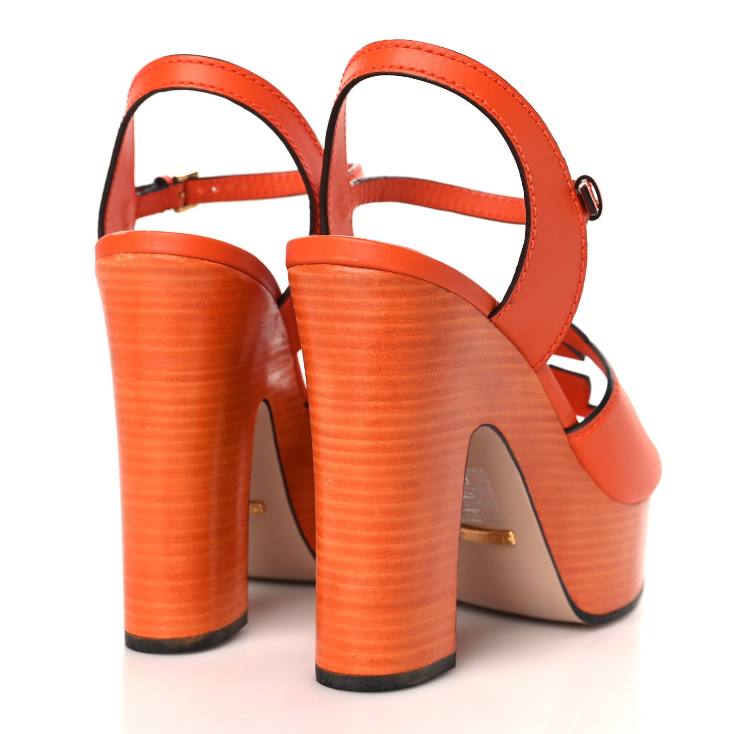 Cosmos Softy Calfskin Wooden Interlocking G Cut-Out 30/120mm Platform Sandals 40 Deep Orange