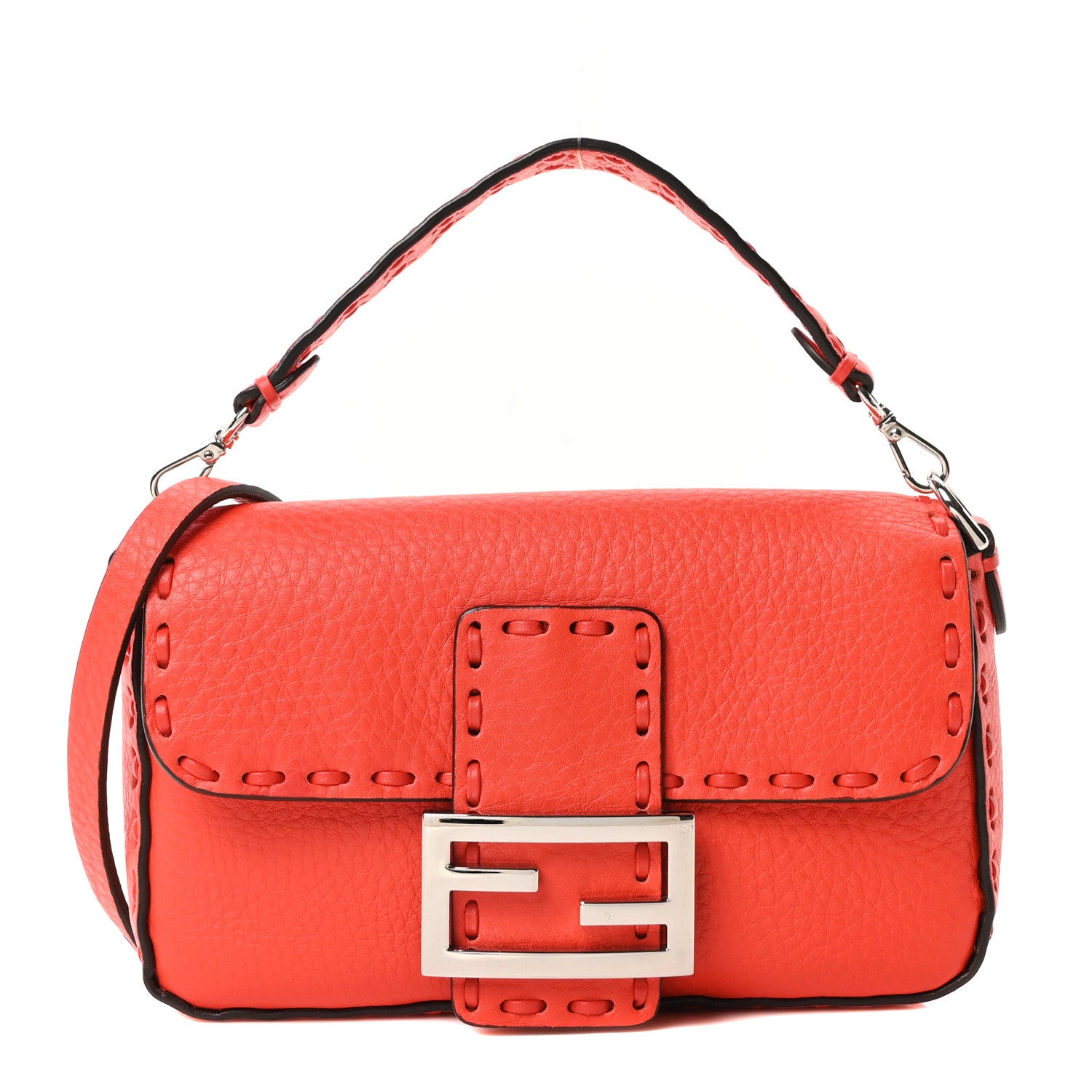 Fendi Cuoio Roma Sellerissima Nappa Sintetica Tape Stitch Mini Baguette Orange 1 of 9