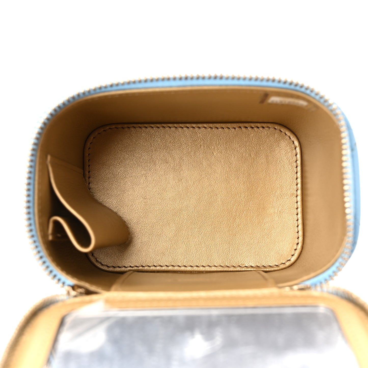 Lambskin Quilted Pearl Crush Mini Vanity Case With Chain Light Blue