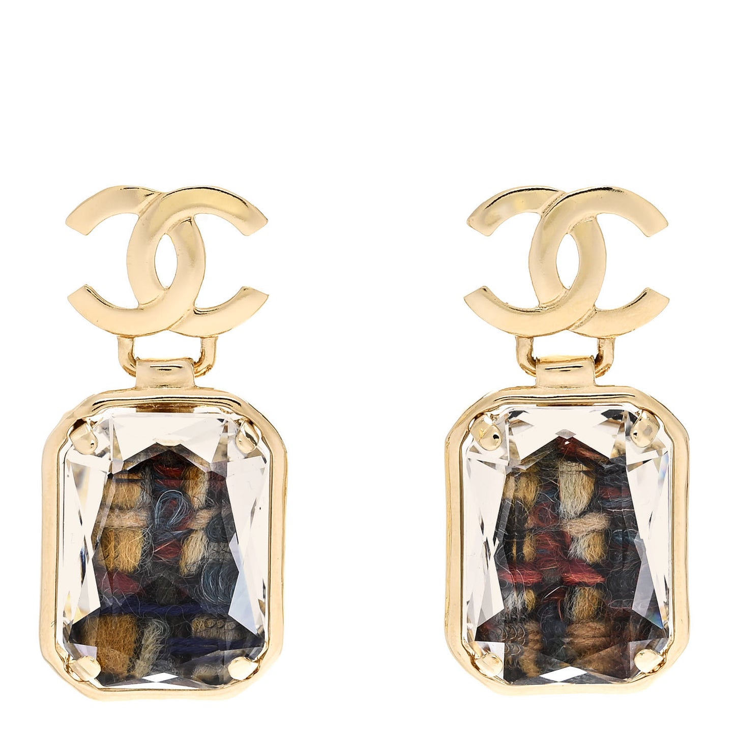 Crystal Tweed CC Drop Earrings Gold Multicolor