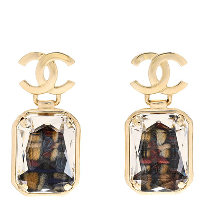 Chanel Crystal Tweed CC Drop Earrings Gold Multicolor 1 of 5