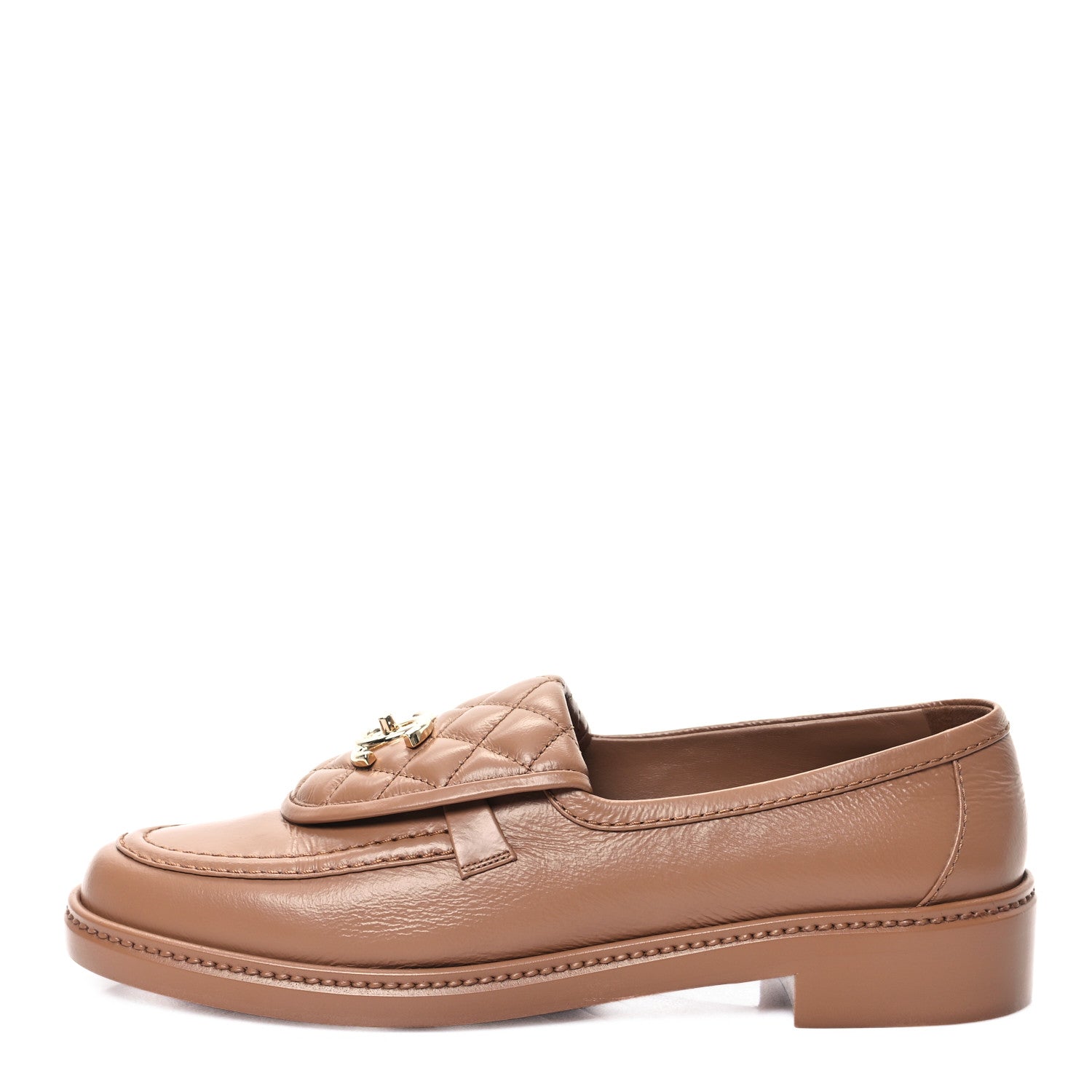 Chanel Crumpled Lambskin Quilted CC Turnlock Loafers 40.5 Dark Beige 1 of 9