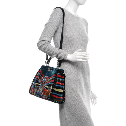 Fendi Velvet Lace Up Embroidered Medium Peekaboo Iconic Satchel Multicolor 2 of 6