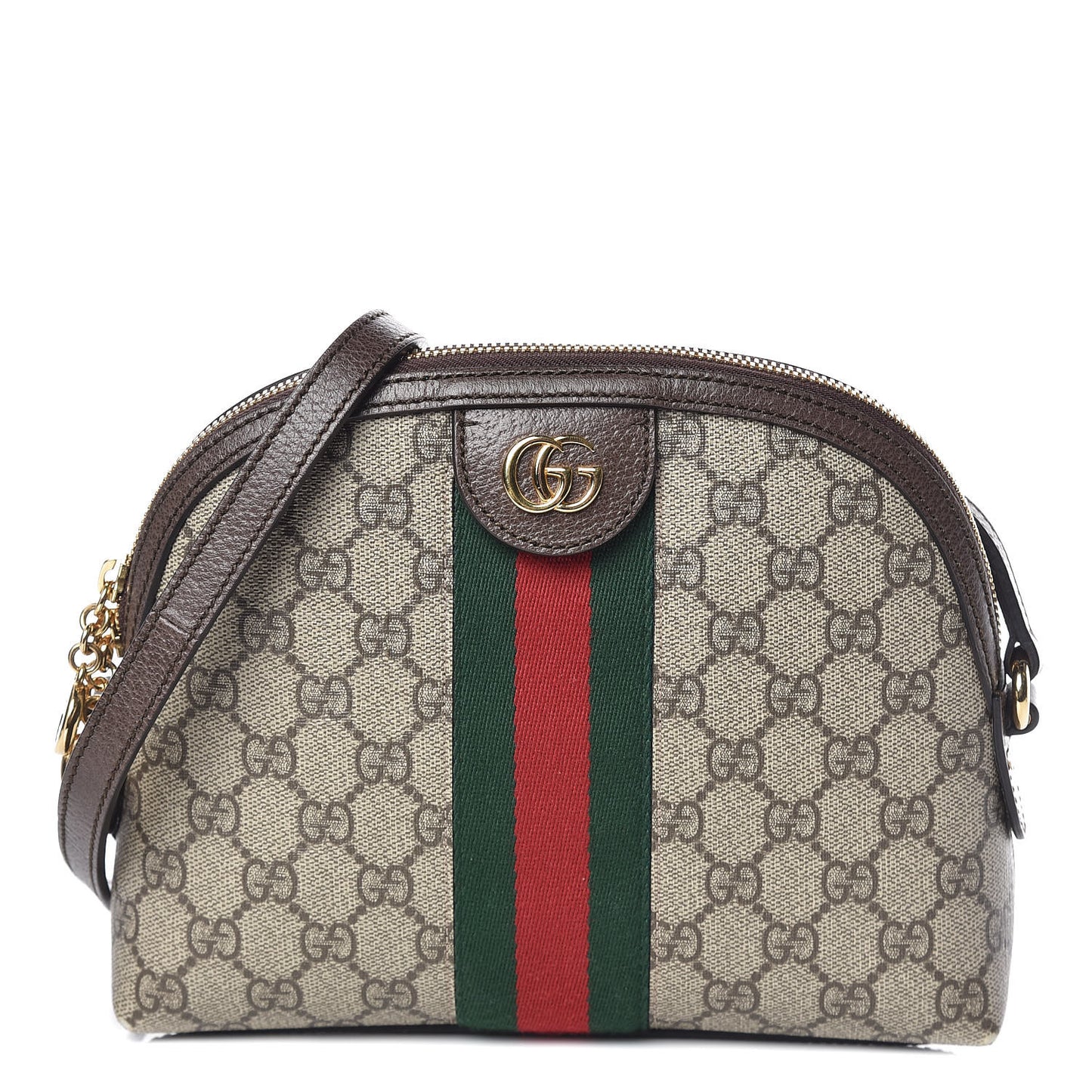 GG Supreme Monogram Textured Dollar Calfskin Web Small Ophidia Dome Shoulder Bag Beige Ebony New Acero