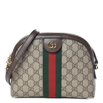 Gucci GG Supreme Monogram Textured Dollar Calfskin Web Small Ophidia Dome Shoulder Bag Beige Ebony New Acero 1 of 14