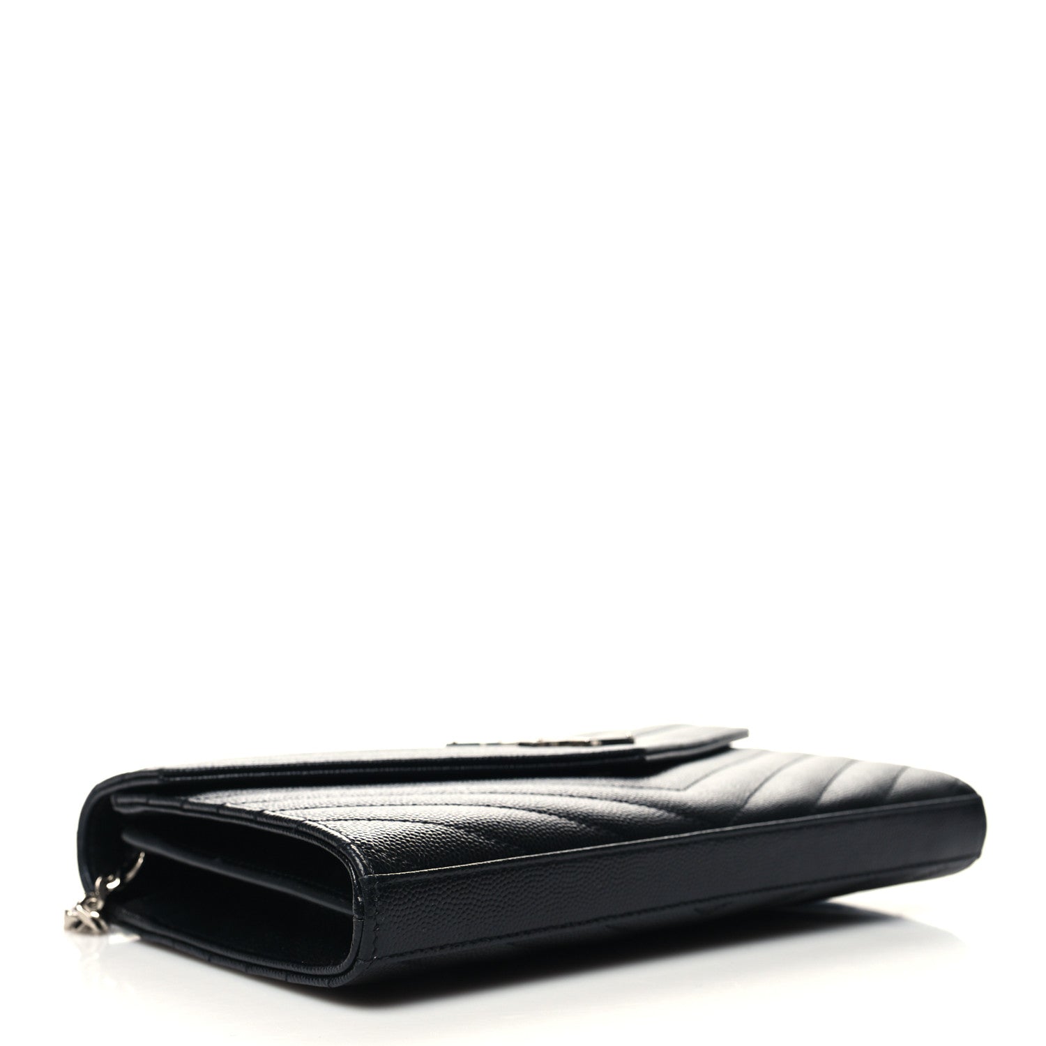 Saint Laurent Grain De Poudre Matelasse Chevron Monogram Chain Wallet Black 5 of 11