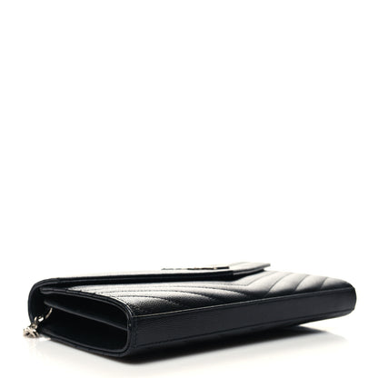 Saint Laurent Grain De Poudre Matelasse Chevron Monogram Chain Wallet Black 5 of 11