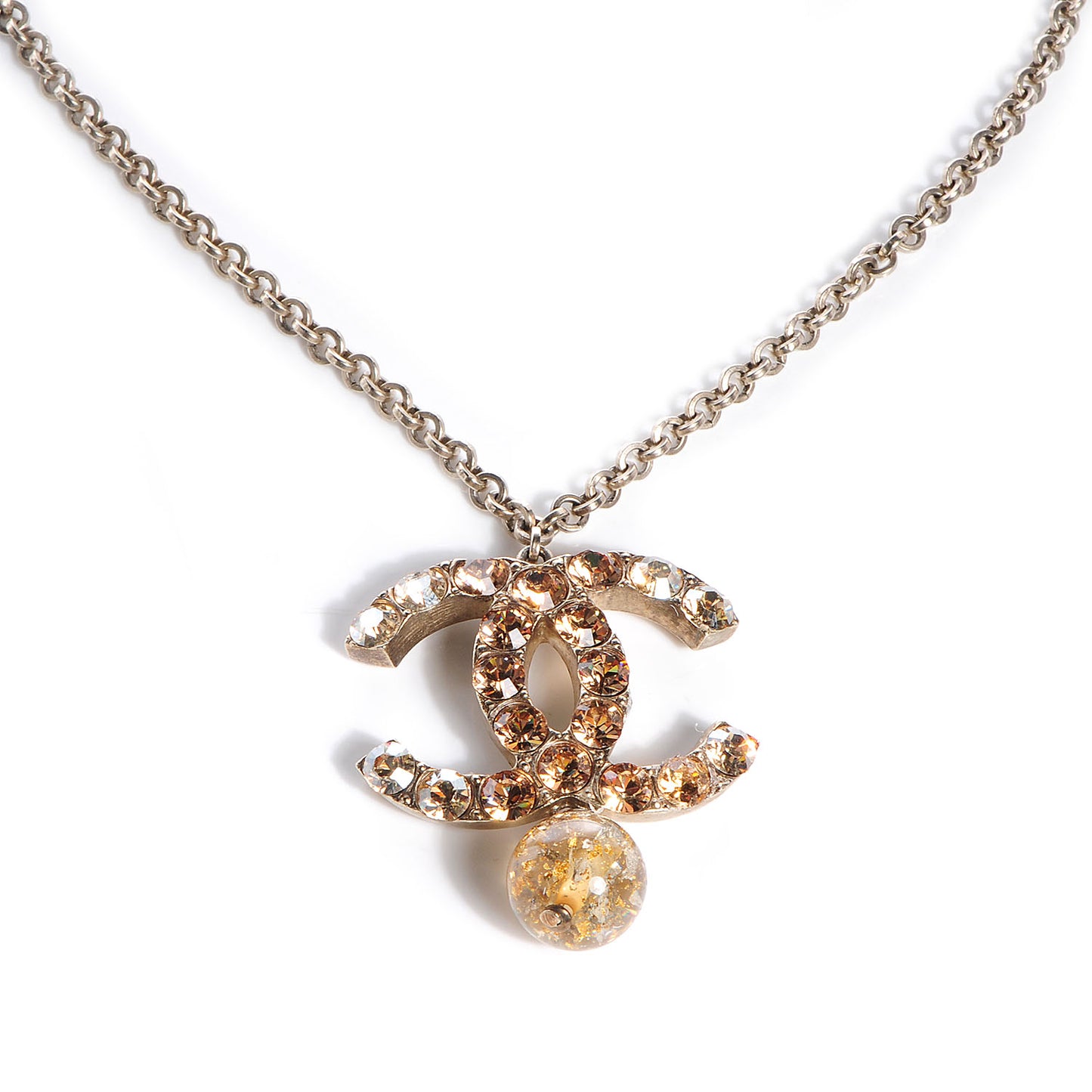 Crystal Large CC Beaded Drop Necklace Gold