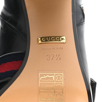 Gucci Betis Glamour Calfskin Web Pearl Embellished Peyton 75mm Ankle Boots 37.5 Black 6 of 8