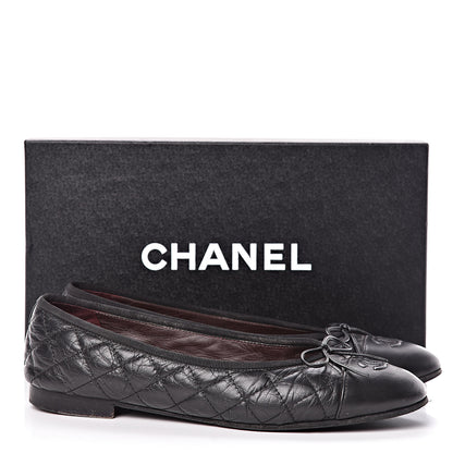 Chanel Aged Calfskin Quilted Cap Toe Ballerina Flats 40 Black 18 of 18