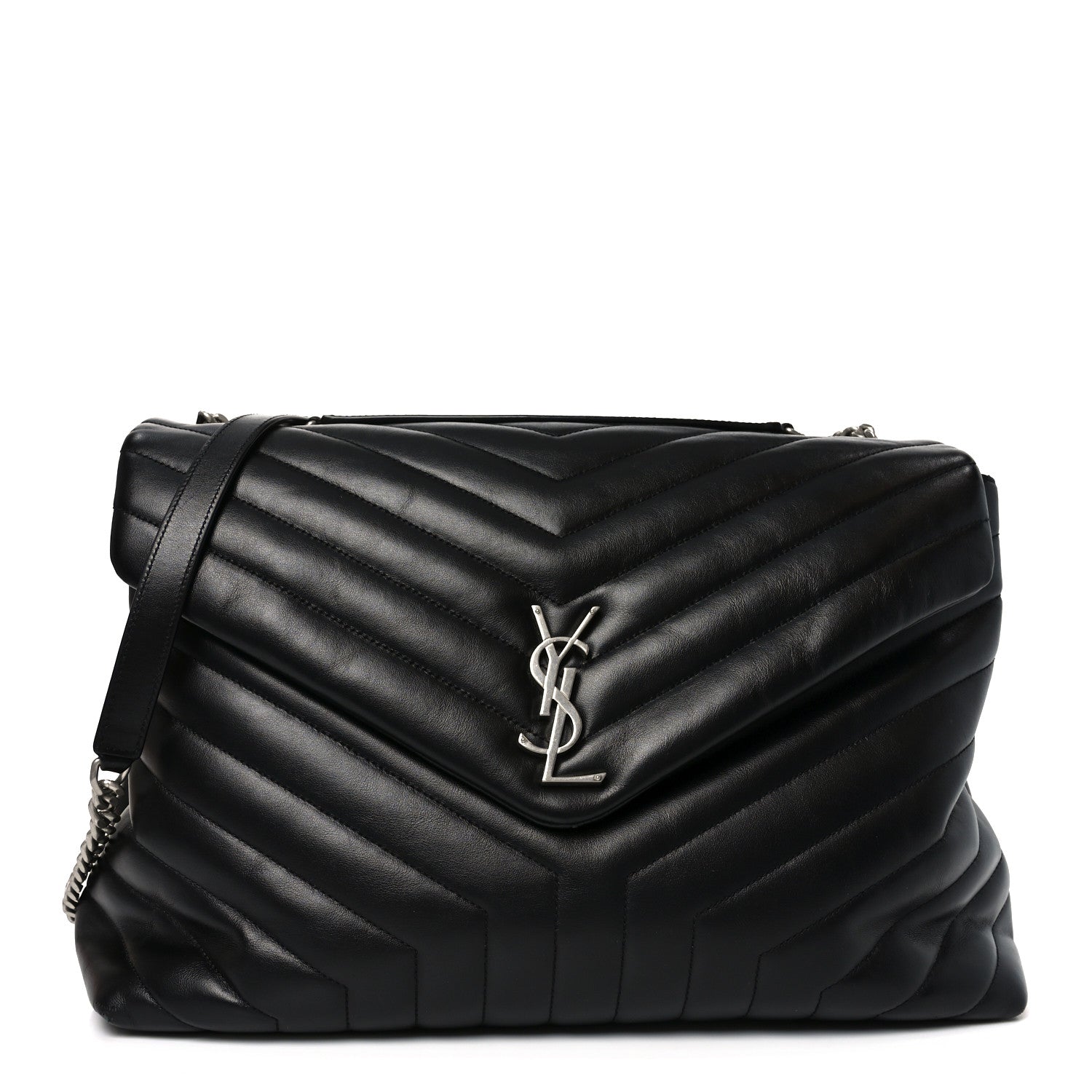 Saint Laurent Calfskin Y Quilted Monogram Large Loulou Chain Satchel Black 2 of 19