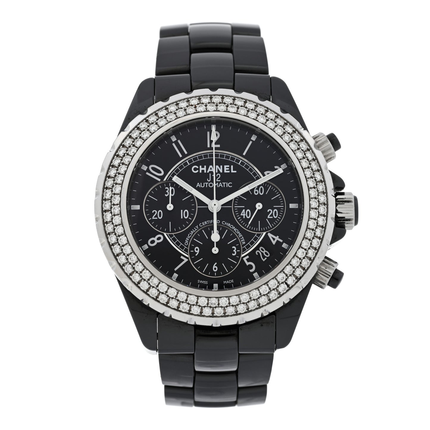 Stainless Steel Ceramic Diamond Bezel 41mm J12 Chronograph Automatic Watch Black