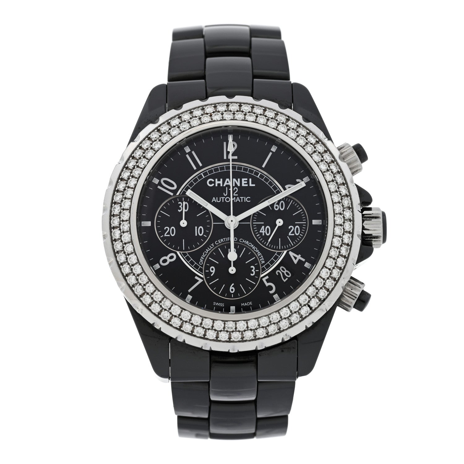 Chanel Stainless Steel Ceramic Diamond Bezel 41mm J12 Chronograph Automatic Watch Black 1 of 4
