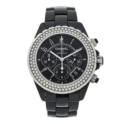 Chanel Stainless Steel Ceramic Diamond Bezel 41mm J12 Chronograph Automatic Watch Black 1 of 4